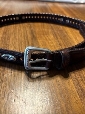 FOSSIL Women’s Brown Leather Woven Belt Silver Conchos Size Medium BT2279200